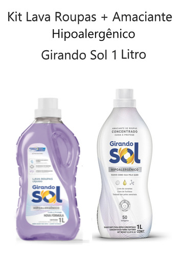 Kit Lava Roupas + Amaciante Hipoalergênico Girando Sol 1 Lt
