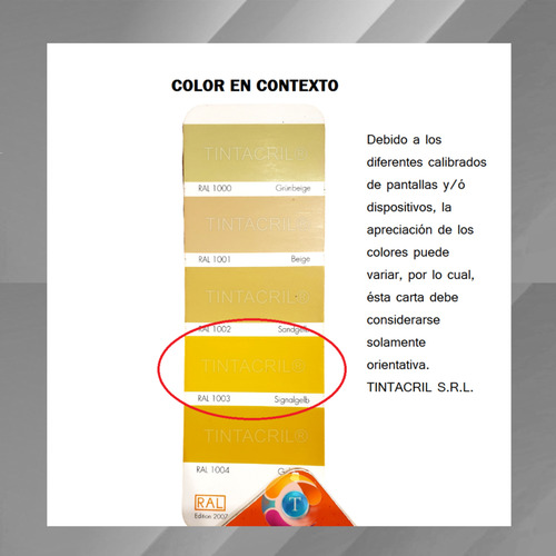 Pintura Epoxi Ral 1003 X 3.6 Lts. Amarillo Señales Brillante