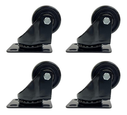 Imagen 2 de 4 de Pack 4 Ruedas Giratorias 2puLG Negras
