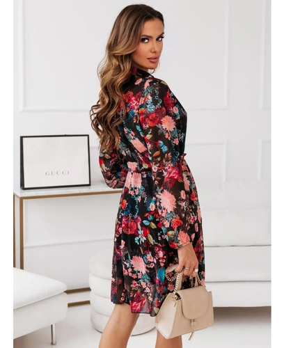 Vestido De Manga Larga Estampado Con Botones