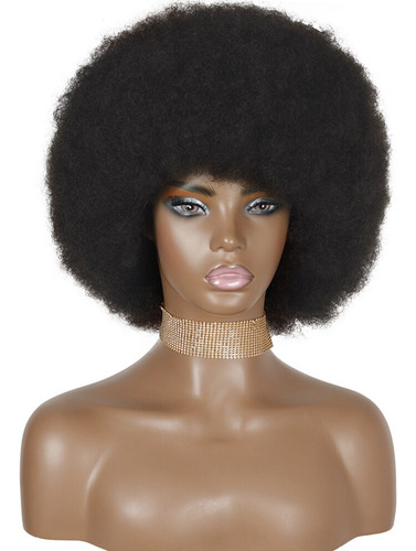 Peluca Afro Corta Rizada Rizada Negra Natural For Mujer