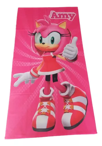 KIT Toalha de Banho Mais Pelúcia Sonic Rosa Amy Rose 50X40CM