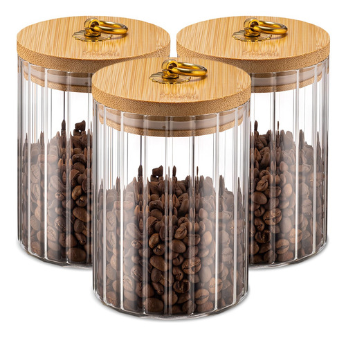 Potes Vidro P/mantimentos 3pç C/tampa Bambu 850ml Dolce Home Cor Natural