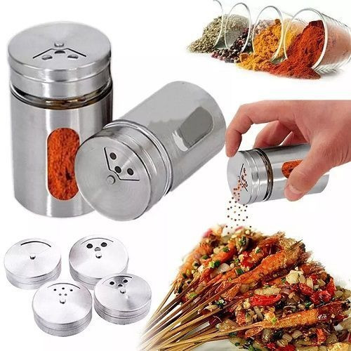 Imagem 2 de 4 de Saleiro Pimenteira Porta Condimentos Vidro E Inox Com Visor