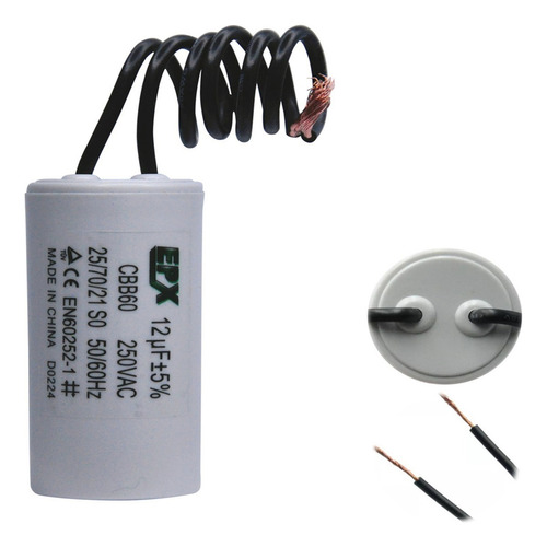 Capacitor Permanente 12uf 250v 2 Fios Cbb60 Motor Eletrico
