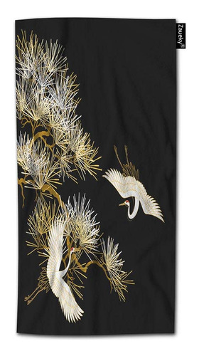 Toalla Mano Crane Color Negro Dorado Blanco Pajaro Si