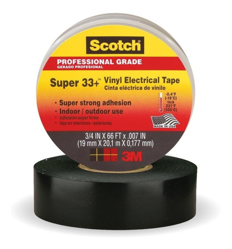 Cinta Adhesiva Scotch Super 33 Electrica De Vinilo  Negro