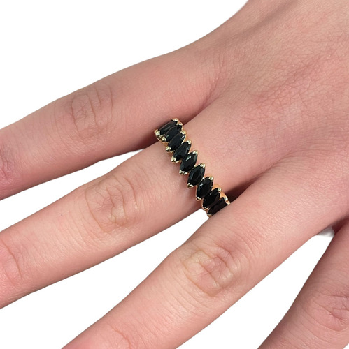 Aliança Inteira Ônix Negro Ouro 18k Al Onix Int