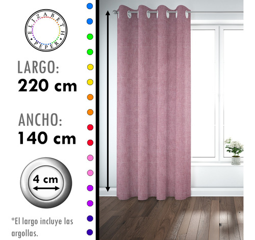 Set De Cortinas Blackout 2 Paños De 140 X 220 Cm Rosa