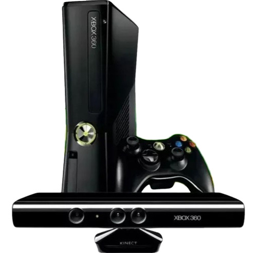 Xbox 360 Slim 4gb Original + 1 Controle + Kinect+2 Jogos Aleatório Preto (Recondicionado)