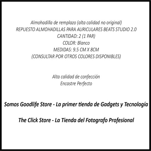 Imagen 6 de 8 de Repuesto Almohadilla Compatible C/ Auricular Beats Studio2.0