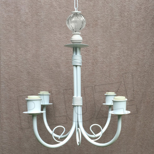 Lámpara Colgante Araña 4 L C/bocha De Vidrio - Hierro Blanco