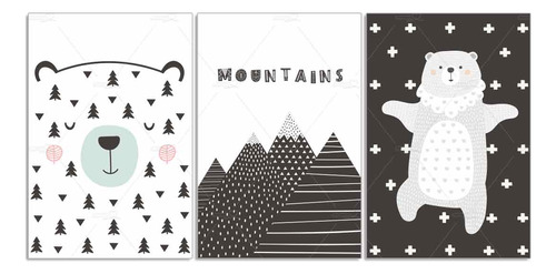 Placas Decorativas Quarto Infantil Escandinavo Urso Montanha
