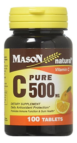 Mason Vitamins C Tabletas De Ácido Ascórbico Puro, 60 Unidad