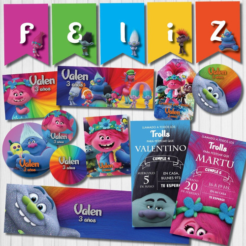 Kit Imprimible Personalizado Trolls Candy Bar Deco Invitacio