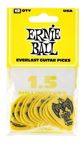 Ernie Ball 9195 Puas Everlast 1.5mm Amarillas 12 Pzas Pack Color Amarillo