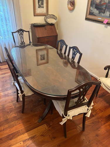 Liquido! Juego De Mesa De Madera Antigua Comedor Con Sillas Marrón (Usado)