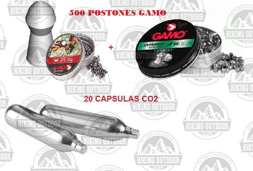 20 Capsulas Co2 + Postones 4,5 (500 Unidades) Hiking Outdoor