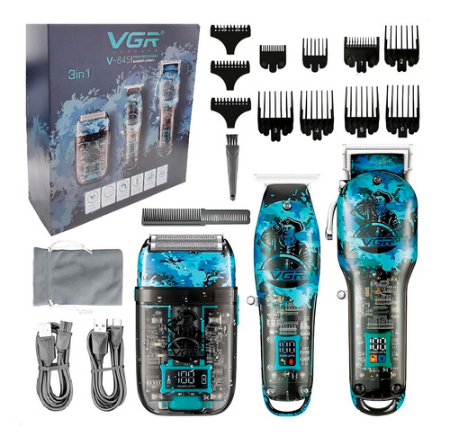 Combo 3 En 1 Vgr Peluquera Patillera Shaver V-645 Recargable