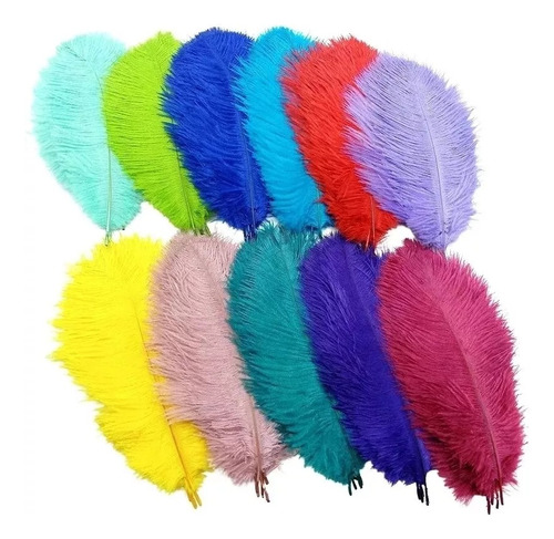 Plumas De Avestruz Coloridas 25 Cm, Lote De 10 Plumas