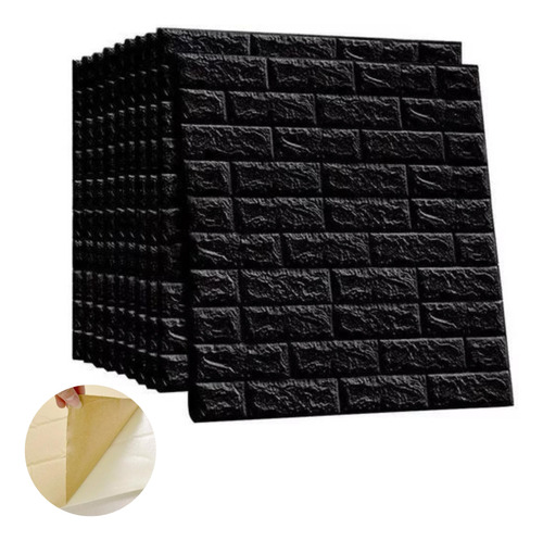 Revestimiento Pared Adhesivo 3d Ladrillo Negro Pack X 10 Gs