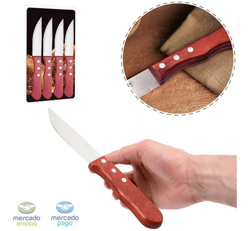 Cuchillos Set X4 Cocina Chef Para Carnes Bbq Madera Steak