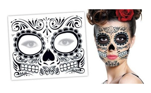 Tatuaje Temporal Catrina Halloween Disfraz Dia Muertos Calav