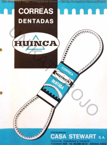 Antiguo Catálogo Huinca Correas Dentadas Taller Auto Años 60