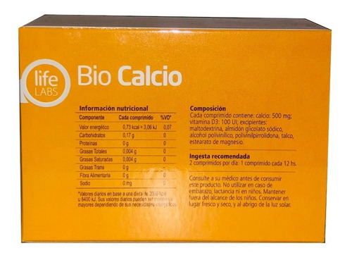 Imagen 2 de 3 de Bio Calcio 500 Life Labs - 40 Comp Calcio Grandiet