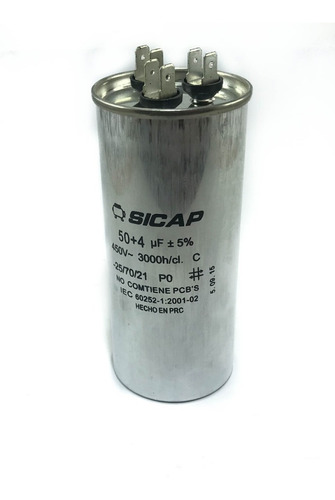 Capacitor Metalico Aire Acondicionado 2 X Sicap  50mf + 4mf 