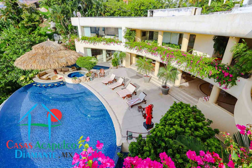 Cad Las Brisas Villa Del Sol. Terraza Con Asoleadero. Alberca Con Jacuzzi Y Palapa Con Wet Bar