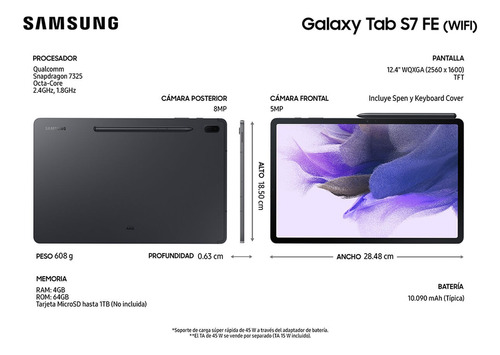 Samsung Galaxy Tab S7 Fe 12.4' 64gb + S Pen