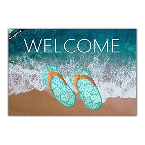 Flip Flops Welcome Door Mat, Ocean Sea Beach Blue Door ...