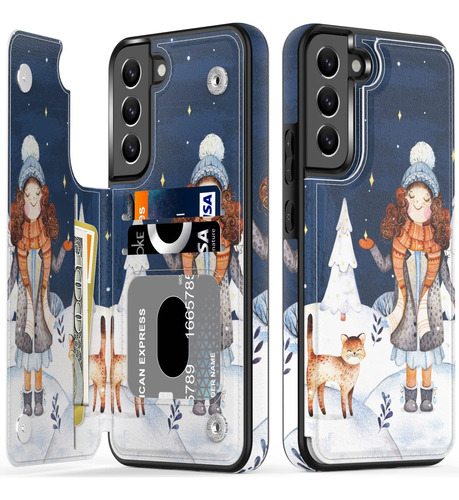 Funda Tipo Cartera De Piel Sintetica Navidad Para Galaxy S23