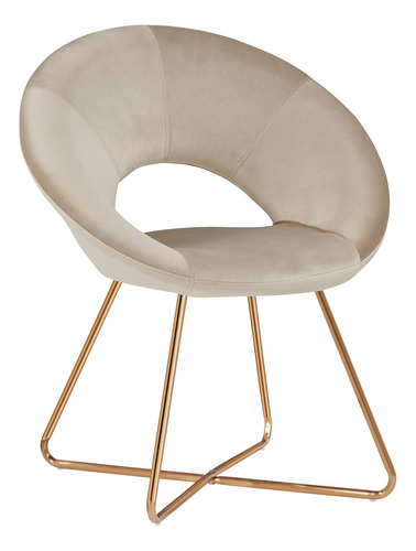 Silla Redonda Moderna Base Metal Gold Terciopelo Khaki