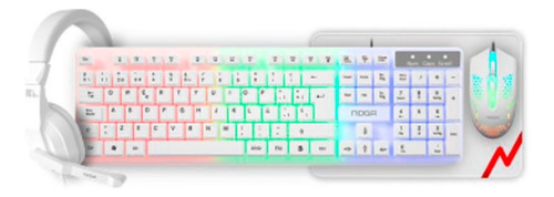 Kit 4 en 1 Combo Gamer Noga Blanco De Teclado Mouse Auriculares Y Pad Luces Rgb Led Usb Pc Notebook Netbook