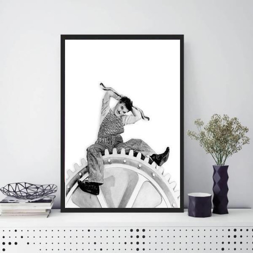 Quadro Charlie Chaplin Tempos Modernos 45x34cm - Com Vidro