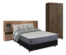 Comprar Combo Dormitorio Ropero +sommier 2p + Respaldo+mesas De Luz 