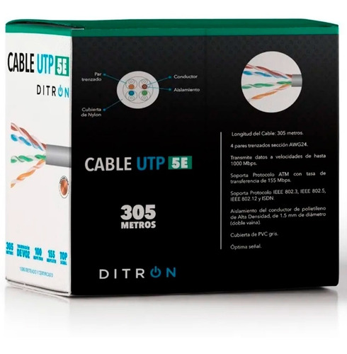 Cable Utp Cat 5e Exterior Rollo Bobina 305 Mts Ditron Cctv