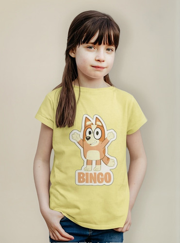 Polera Unisex Infantil Bluey Perrito Mono Bingo Estampado