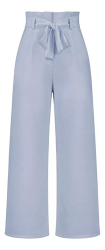 T Pantalón Mujer Elegante Wide Leg Tiro Alto Con Cinturón