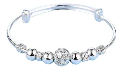 Imagen 1 de 5 de Pulsera Mujer Plata Corazón Ajustable Brazalete Charm Amor