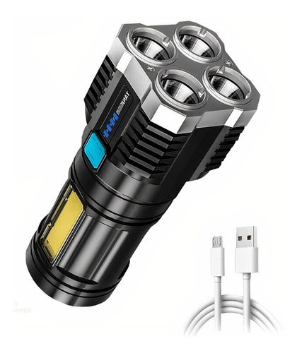Lanterna Tatica Led À Prova Dágua 4 Núcleos Recarregável