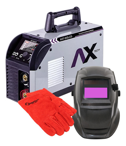 Kit Soldadora Inversora Ax Tech 202 Lcd Con Careta Y Guantes