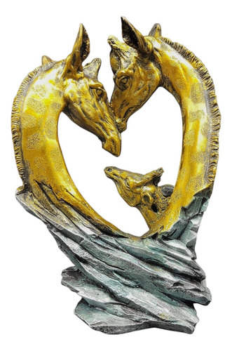 Escultura Familiar De Jirafas 28cm Dorado