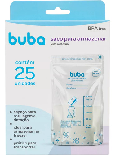 Saco Para Armazenar Congelar Leite Materno Buba 25 Un 250ml