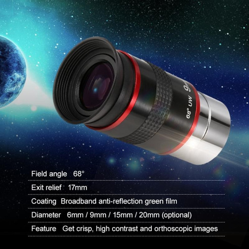 Imagen 8 de 10 de Ocular Lente Super Plossl Para Telescopio 68° Uw 9mm 1,25