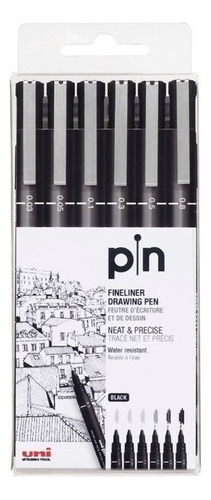 Uni Pin Fine Line Caneta Nanquim Estojo Com 6 Pontas Cor da tinta Preto Cor do exterior Cinza