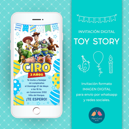 Invitación Virtual Imagen Digital - Toy Story (modelo 2)