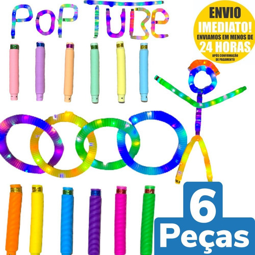 6 Pop Tube Led Fidget Toy Anti Estresse Com Led Cano Com Luz Cor Colorido